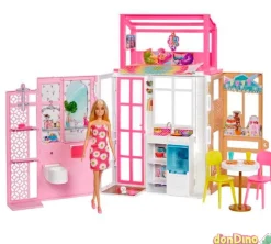 Casa de barbie amueblada c/muñeca portatil 70 cm. - 4 zonas de juego