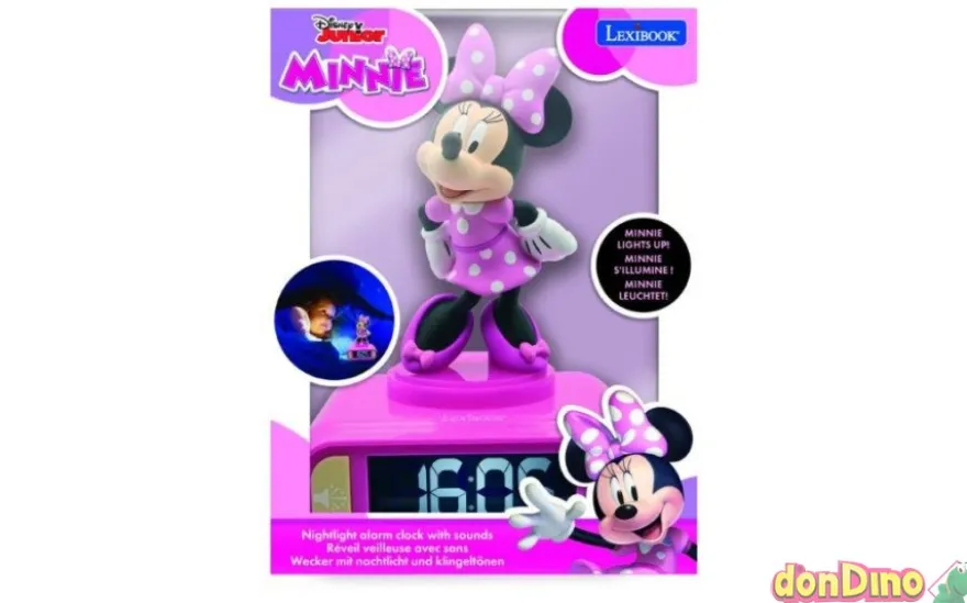 Despertador minnie c/luz noctura sonidos y melodias