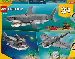 Feroz tiburon con cofre tesoro lego creator 3 en 1 379 pzas.