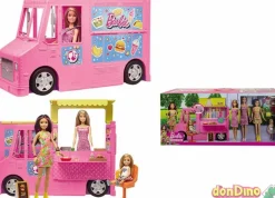 Furgoneta hamburgueseria barbie c/3 muñecas y 30 accesorios