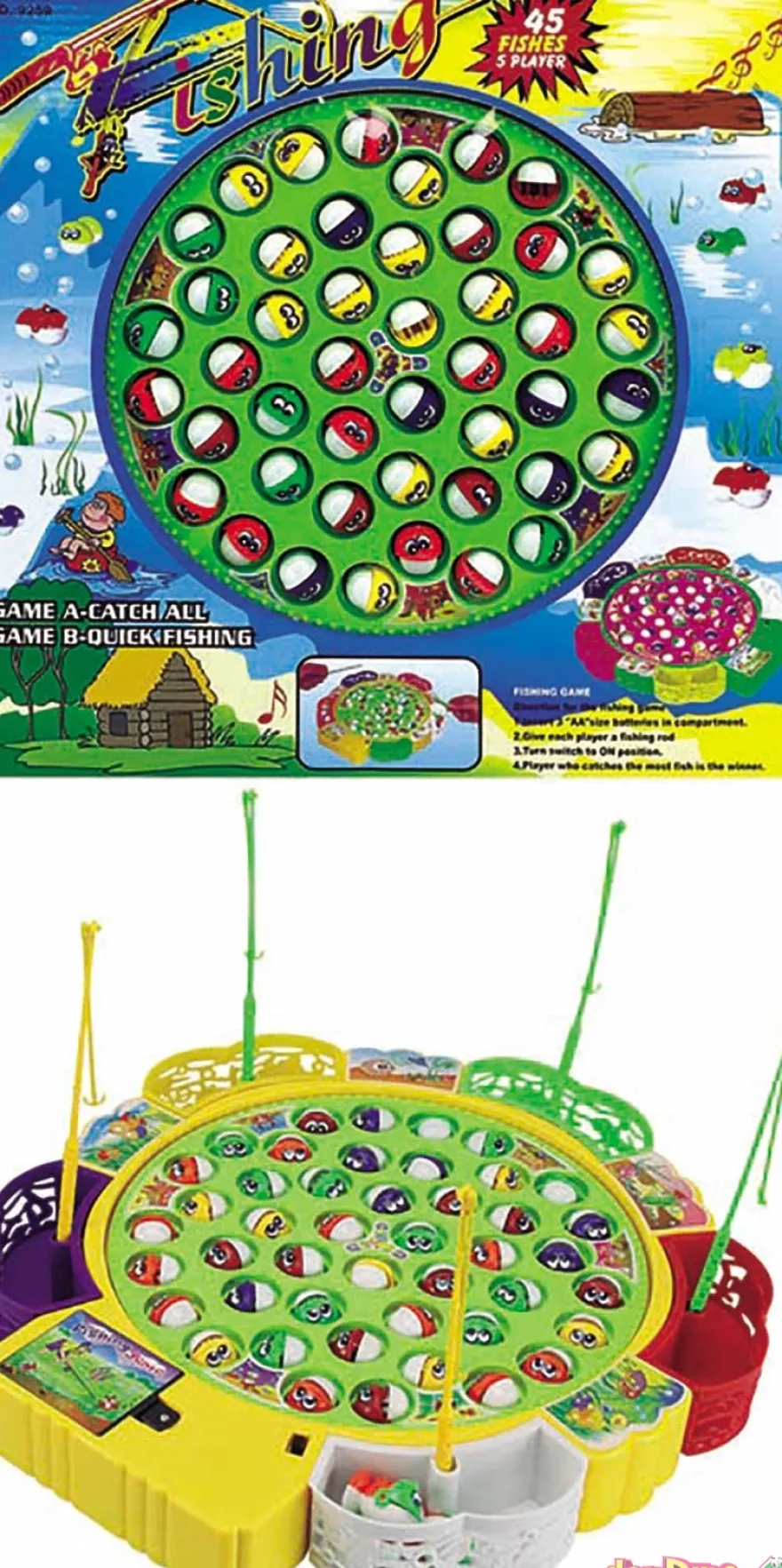 Juego pesca 45 peces 5 jugadores colores aleatorios