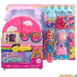 Muñeca chelsea barbie c/armario potatil, ropa y accesorios