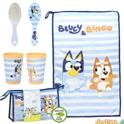 Neceser aseo viaje bluey vaso, cepillo y toalla