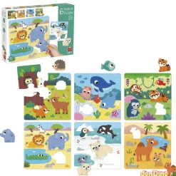 6 puzzles madera 4 pzas. habitat 6 animales de madera