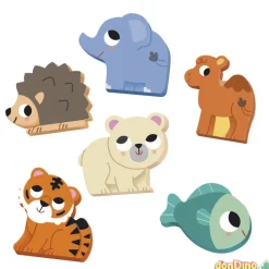 6 puzzles madera 4 pzas. habitat 6 animales de madera