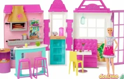 Restaurante cook'n grill barbie c/muñeca-25 piezas-6 zonas de juego-plegable