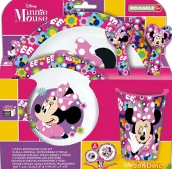 Set de vajilla 5 pzas. minnie mouse microondas - plato,cuenco,vaso y set cubiertos