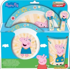 Set de vajilla 5 pzas. peppa pig microondas - plato,cuenco,vaso y set cubiertos