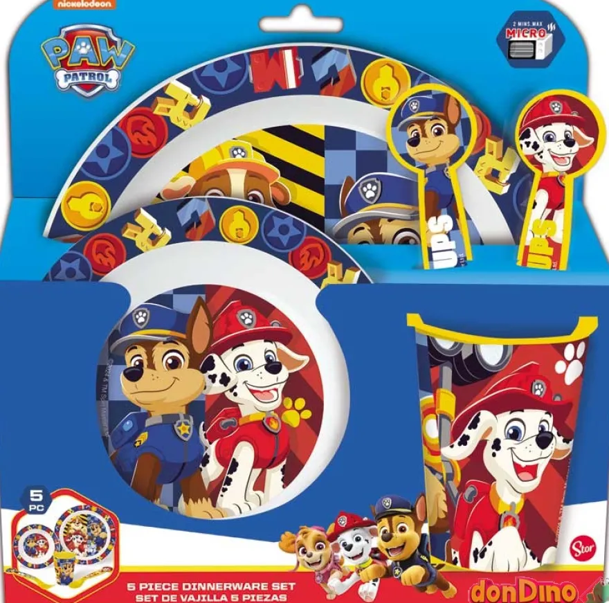 Set vajilla 5 pzas. patrulla canina microondas - plato,cuenco,vaso y set cubiertos
