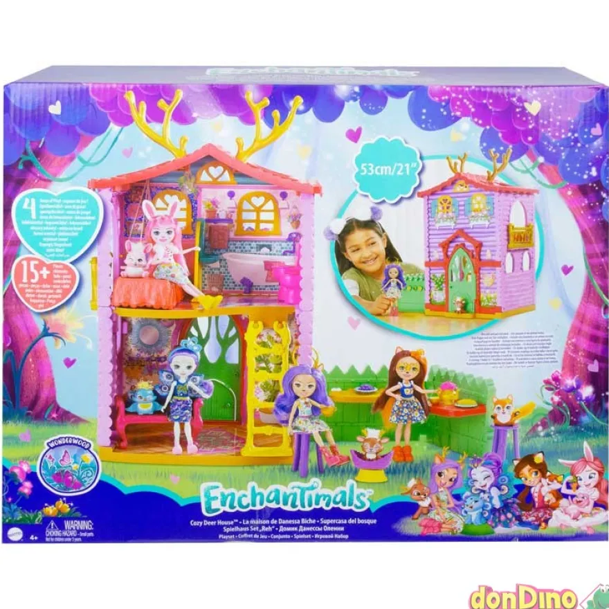 Supercasa del bosque enchantimals c/muñeca, animalito y 15 accesorios - 53 cm.