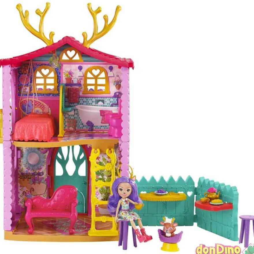 Supercasa del bosque enchantimals c/muñeca, animalito y 15 accesorios - 53 cm.