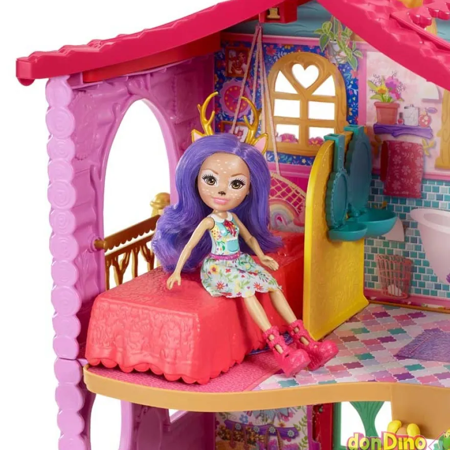 Supercasa del bosque enchantimals c/muñeca, animalito y 15 accesorios - 53 cm.